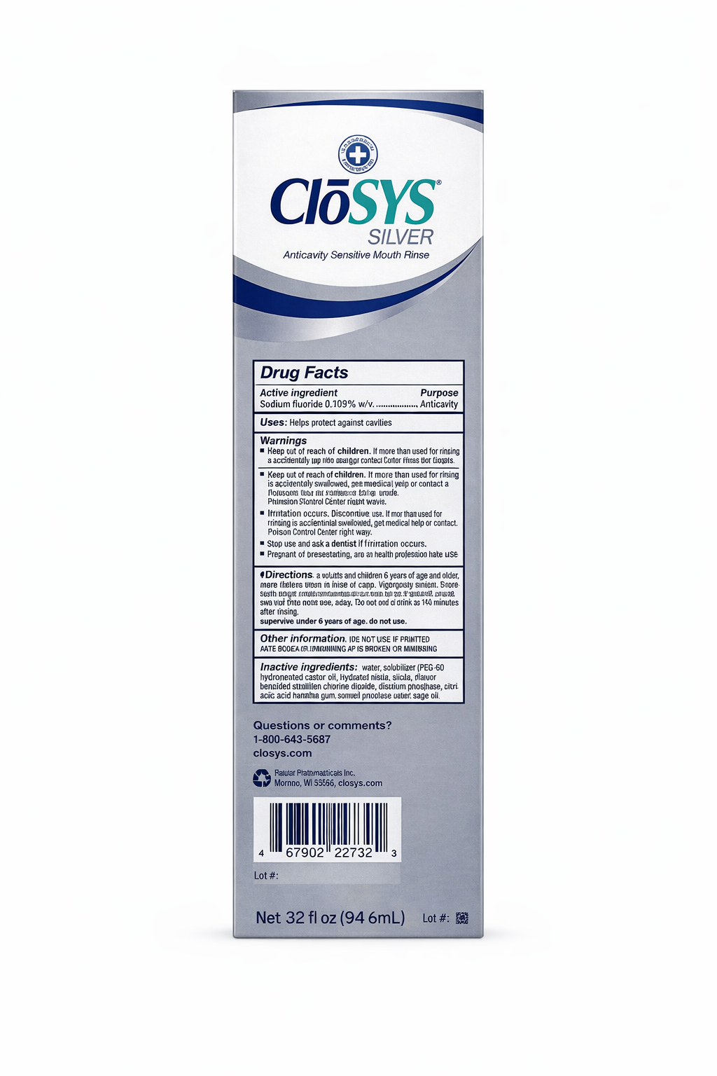 Closys Healthy Teeth Anti-Cavity Oral Rinse Mouthwash with Fluoride, Non-Burning, Non-Irritating – 32 Fl oz