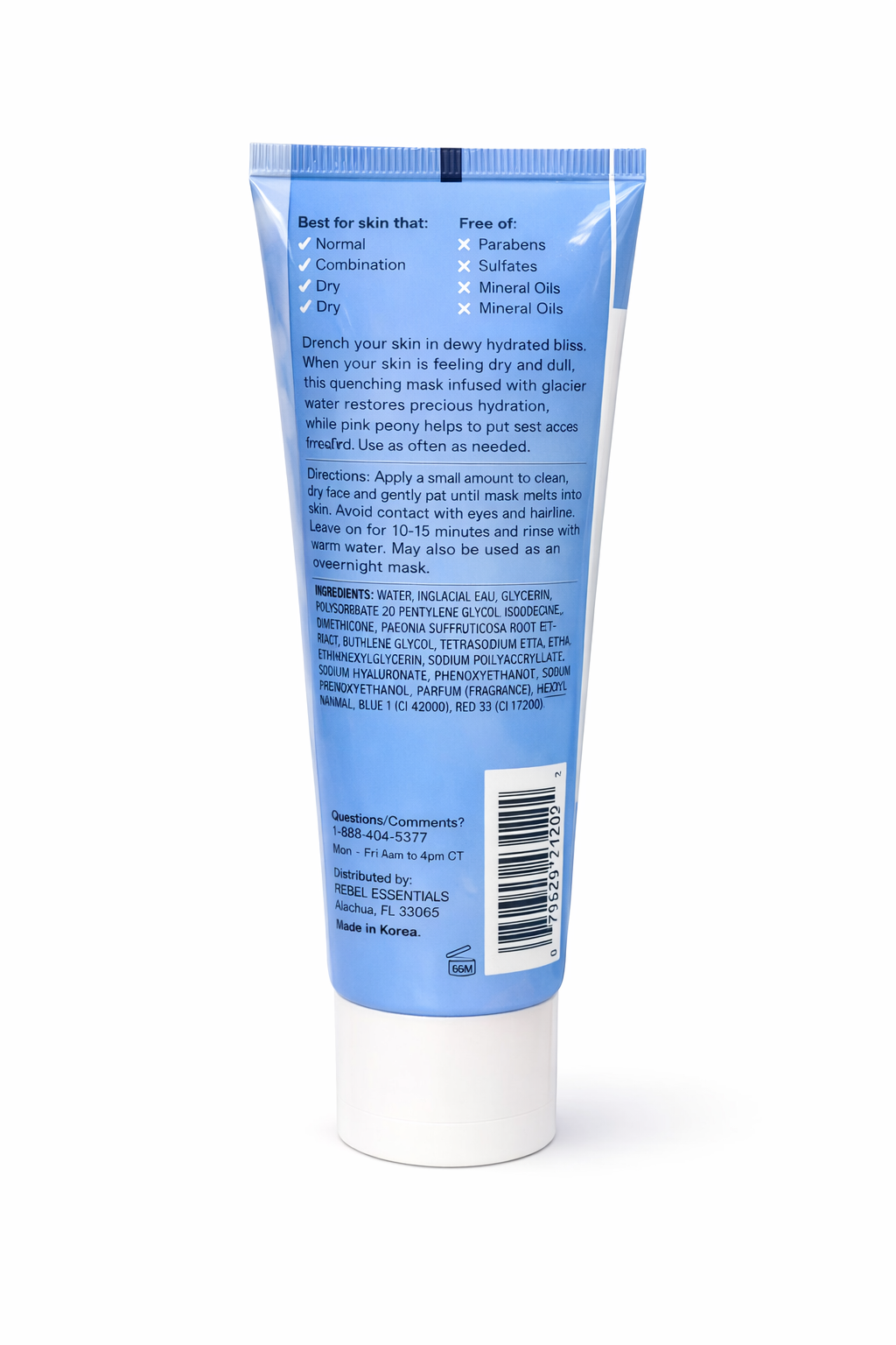 Freeman, Moisturizing Glacier Water & Pink Peony Gel Facial Mask