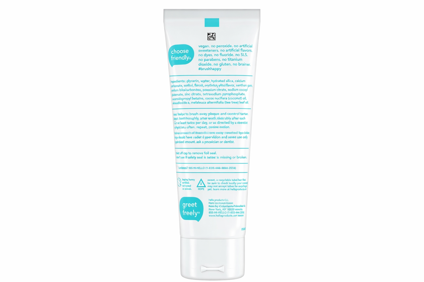 hello Antiplaque and Whitening Fluoride Free Toothpaste, Natural Peppermint, 4.7 Oz