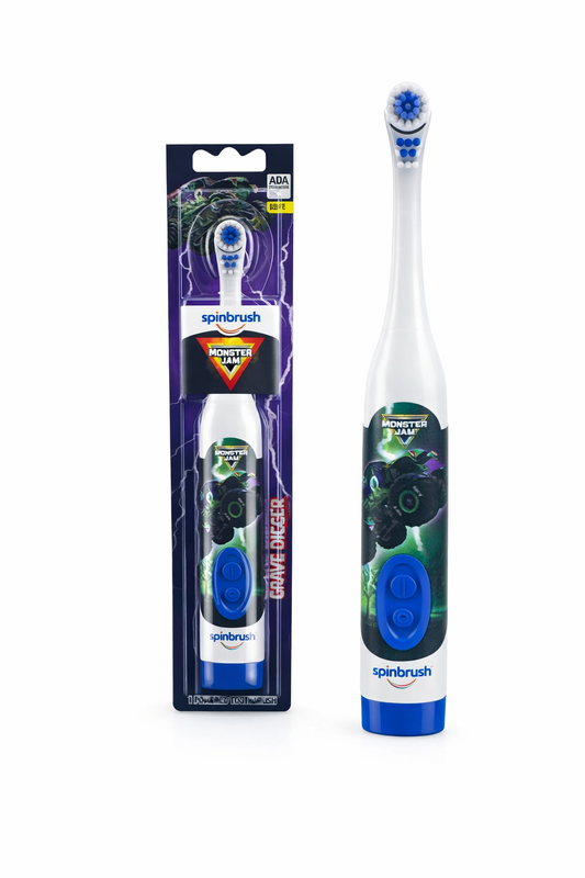 Spinbrush Monster Jam Grave Digger Battery Powered Electric Toothbrush for Children Ages 3+ with AA Battery, Soft Head Bristles