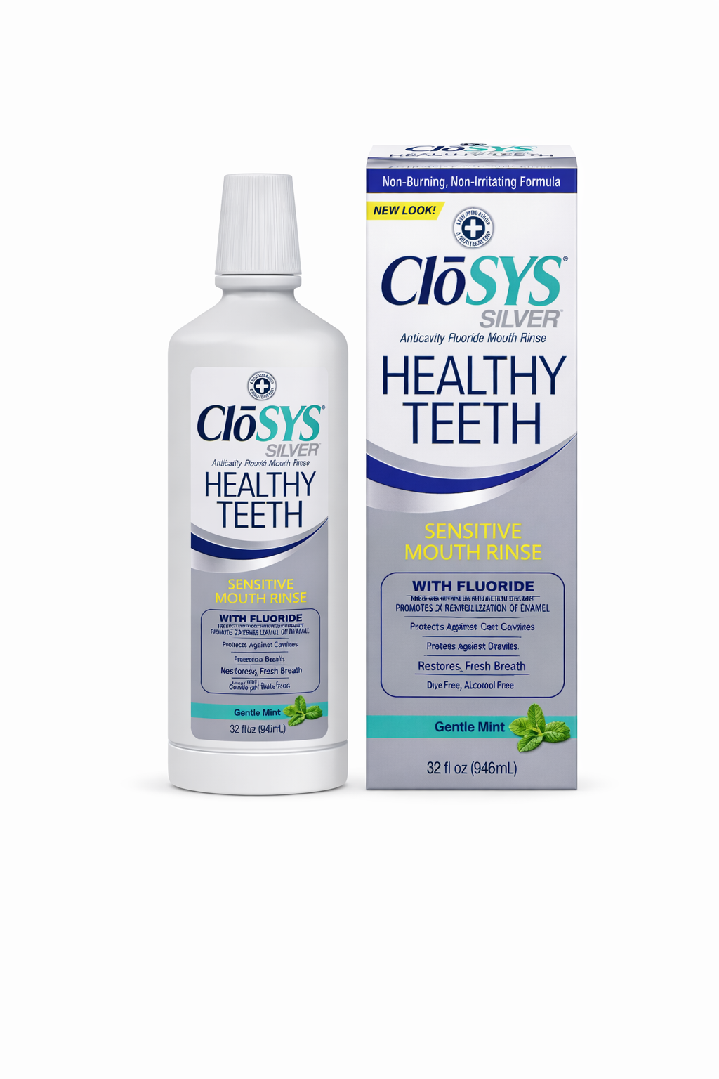 Closys Healthy Teeth Anti-Cavity Oral Rinse Mouthwash with Fluoride, Non-Burning, Non-Irritating – 32 Fl oz